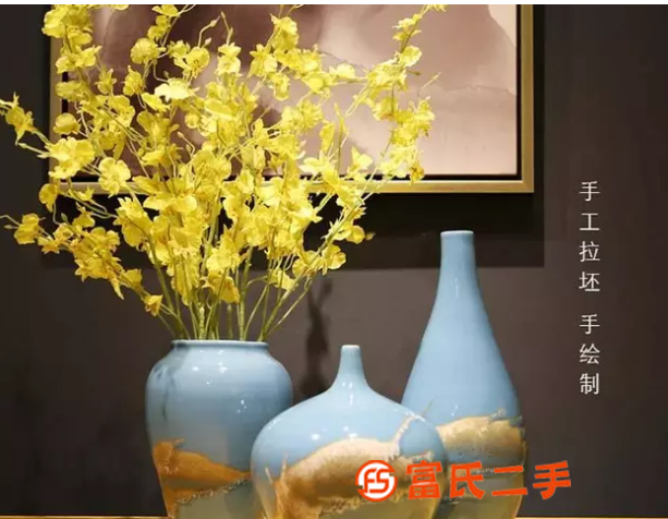 景德鎮陶瓷器仿古手工三件套花瓶花插擺件