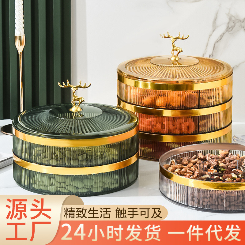 透明干果盤家用客廳茶幾水果盤分格帶蓋密封零售擺放盤糖果收納盒 